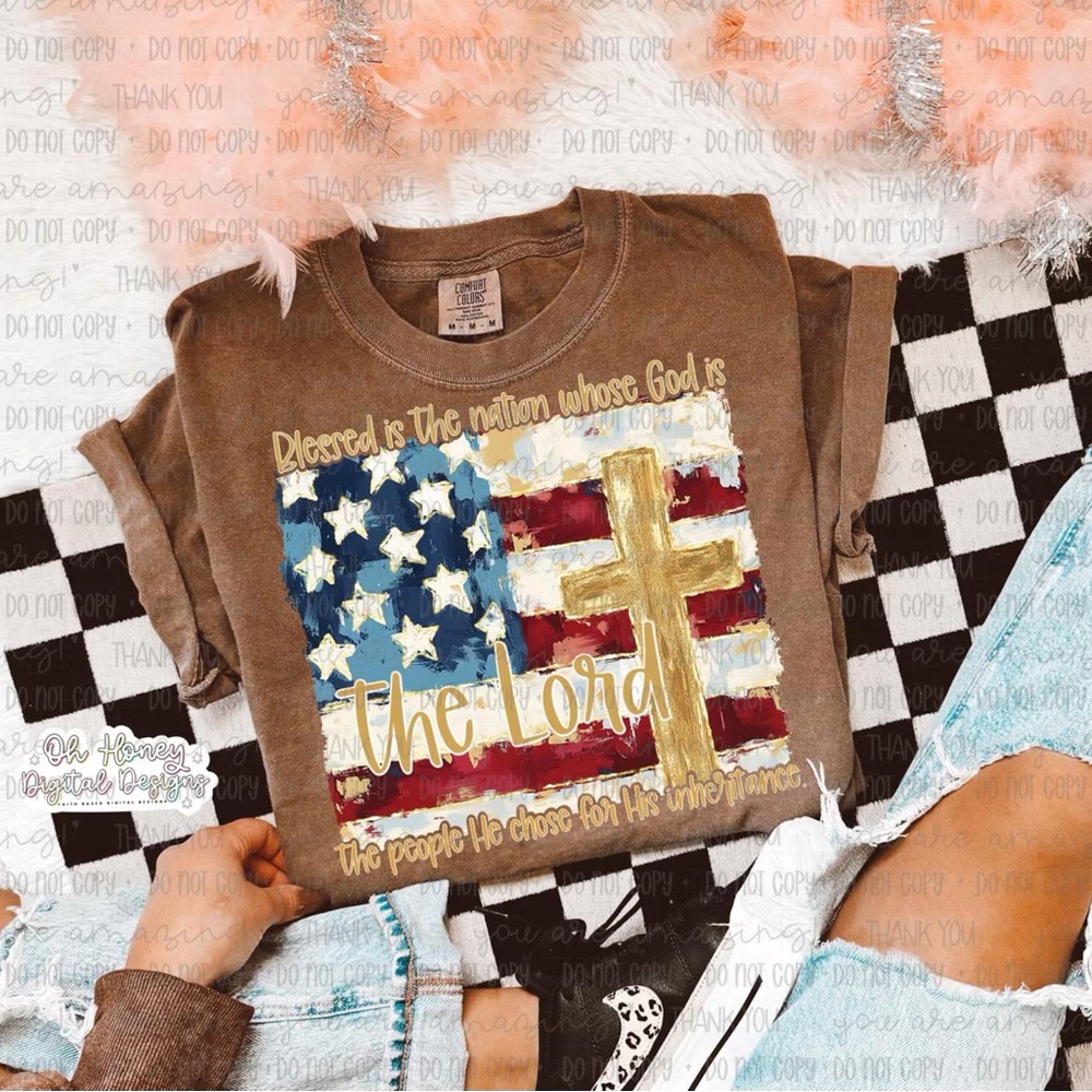 Patriotic Brown Adult unisex T-Shirt with Cross Design